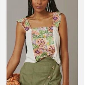 Anthropologie Tiny Marin floral embroidered tank top size medium